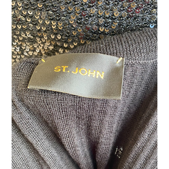 CURRENT St John Sequin-Front Wide Rib Knit Wool Silk Cardigan sz M $795 - Picture 9 of 13